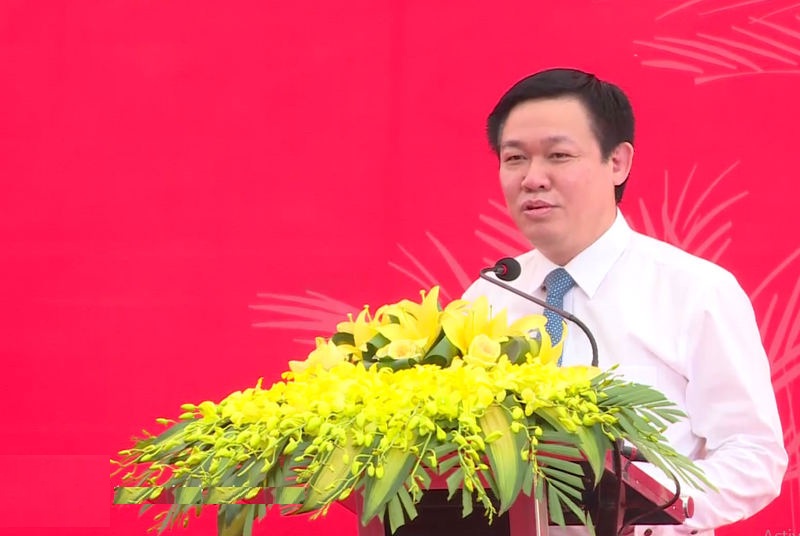 Đồng chí Vương Đình Huệ - phó thủ tướng Chính phủ phát biểu tại lễ khởi công dự án 
