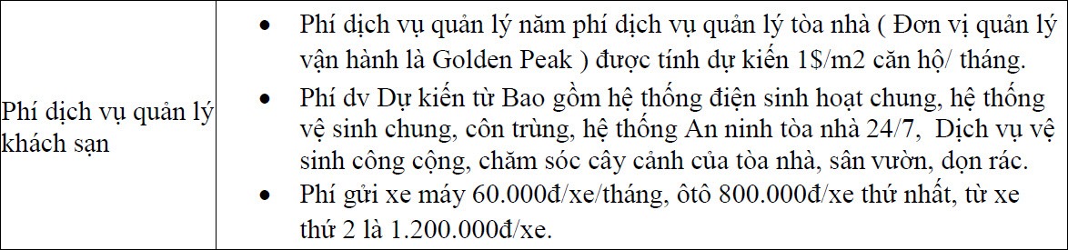 Phí quản lý khách sạn Nha Trang Golden Peak